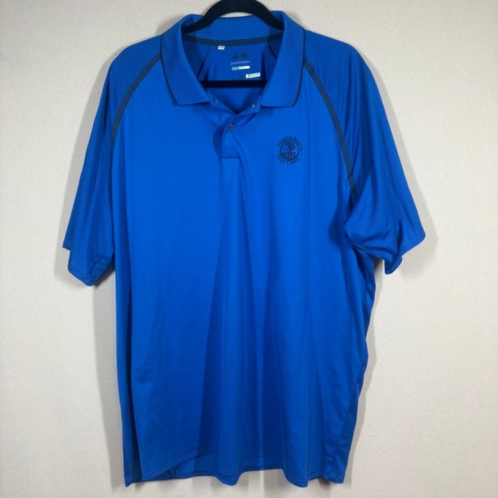 Adidas Puremotion Coolmax Mens Polo 2XL Blue Pebble Beach Golf Athletic Casual